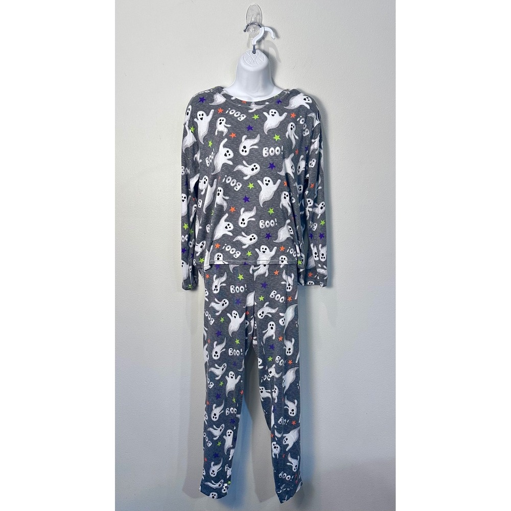 Celebrate Halloween PJs Ghost Boo Pajama Set Women L 12-14 Gray Long Sleeve - Picture 2 of 12